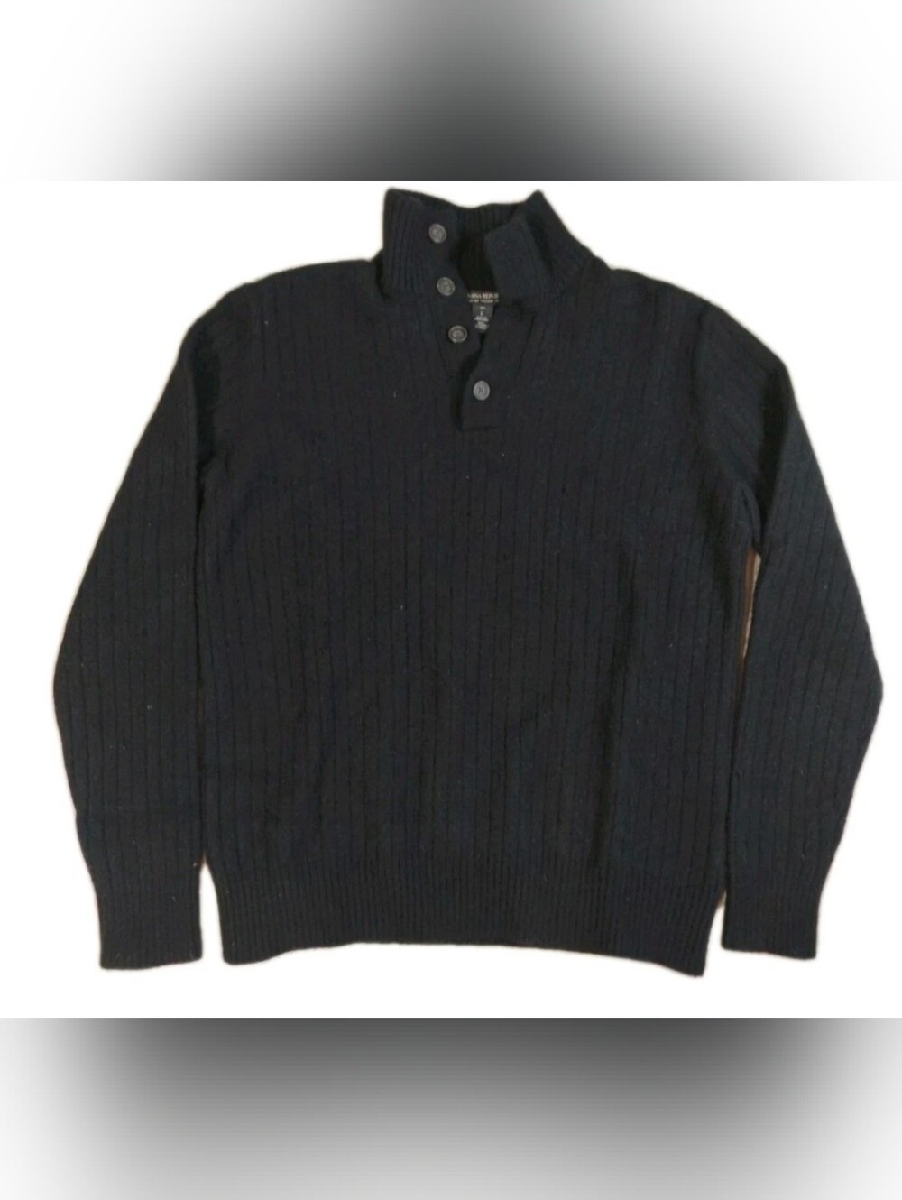 Vintage Banana Republic Wool Blend Black Ribbed Mock Neck Sweater Size L